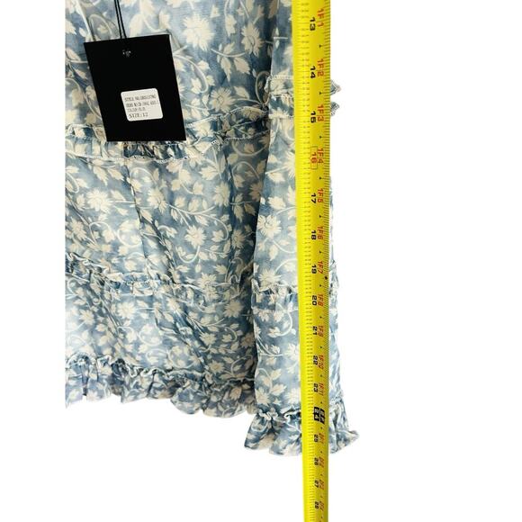 New Parsian Mini Dress Women’s Size 12 Blue White Floral Design Ruffles - Picture 9 of 9